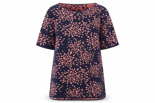 Monsoon Womens Blue Geometric Cotton A-Line Size 12 Round Neck Pullover