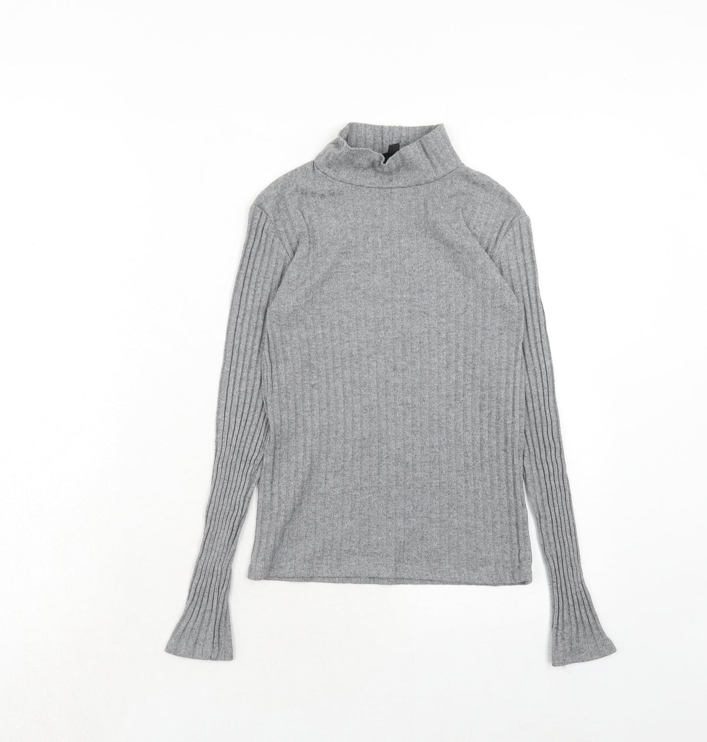 Topshop Womens Grey High Neck Acrylic Pullover Jumper Size 6 - Ribbed