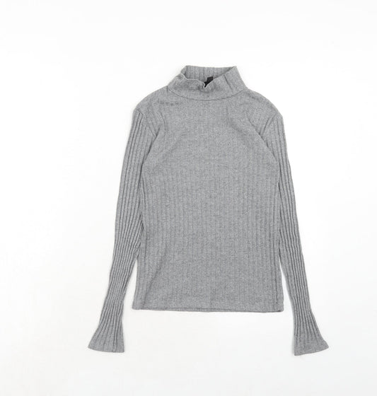 Topshop Womens Grey High Neck Acrylic Pullover Jumper Size 6 - Ribbed