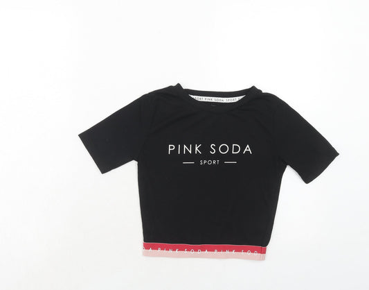 Pink Soda Womens Black Polyester Basic T-Shirt Size 6 Round Neck - Pink Soda