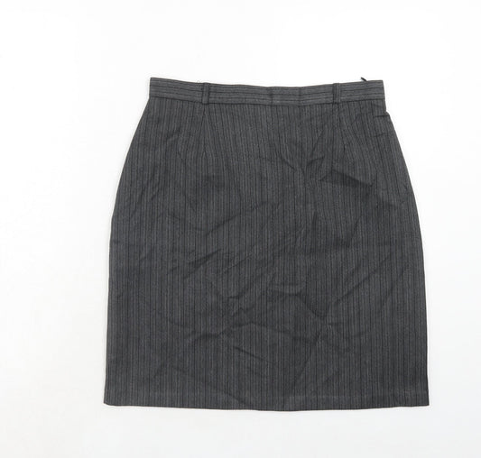 Design Essentials Womens Grey Striped Polyester A-Line Skirt Size 16 Zip
