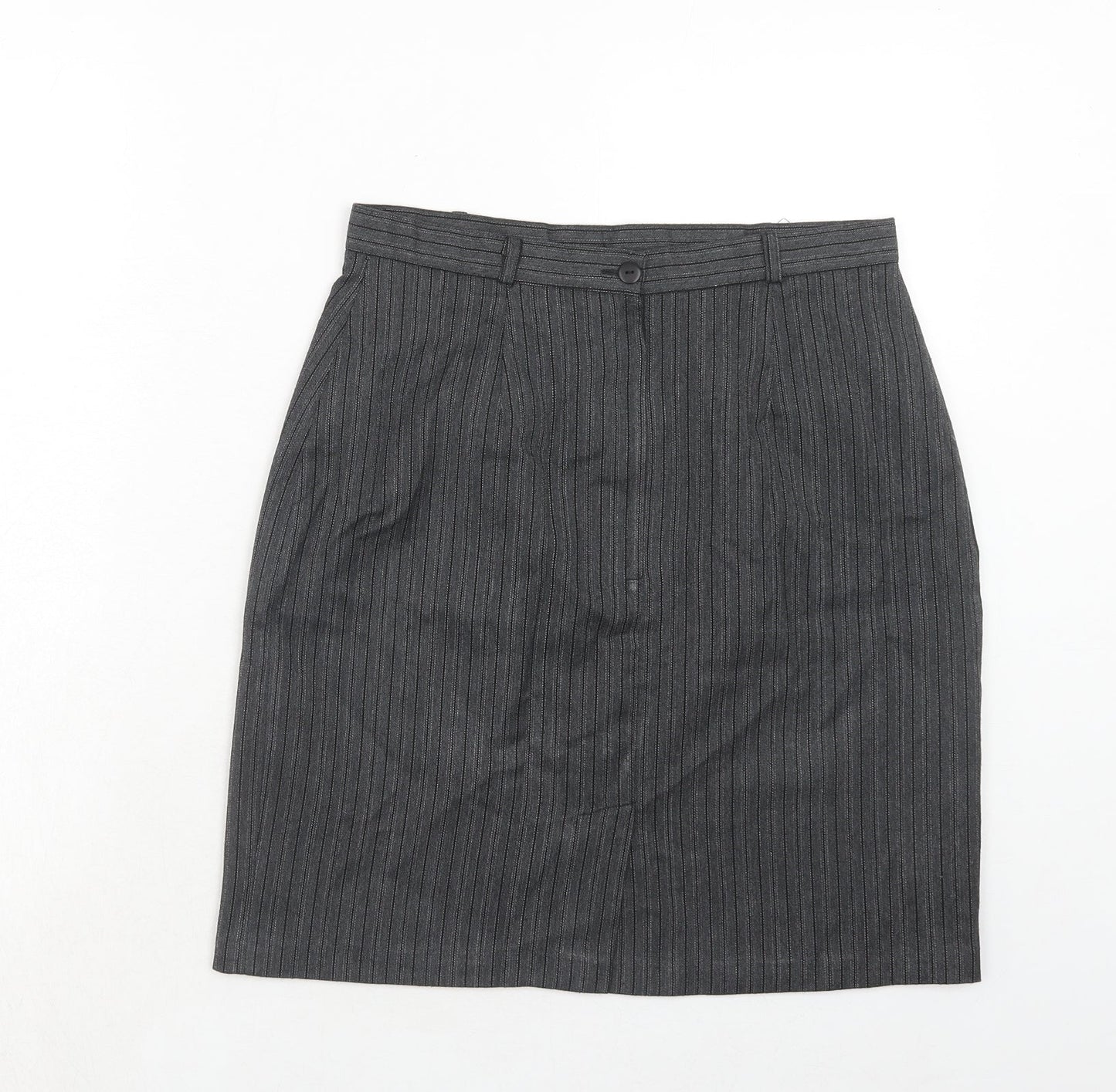 Design Essentials Womens Grey Striped Polyester A-Line Skirt Size 16 Zip