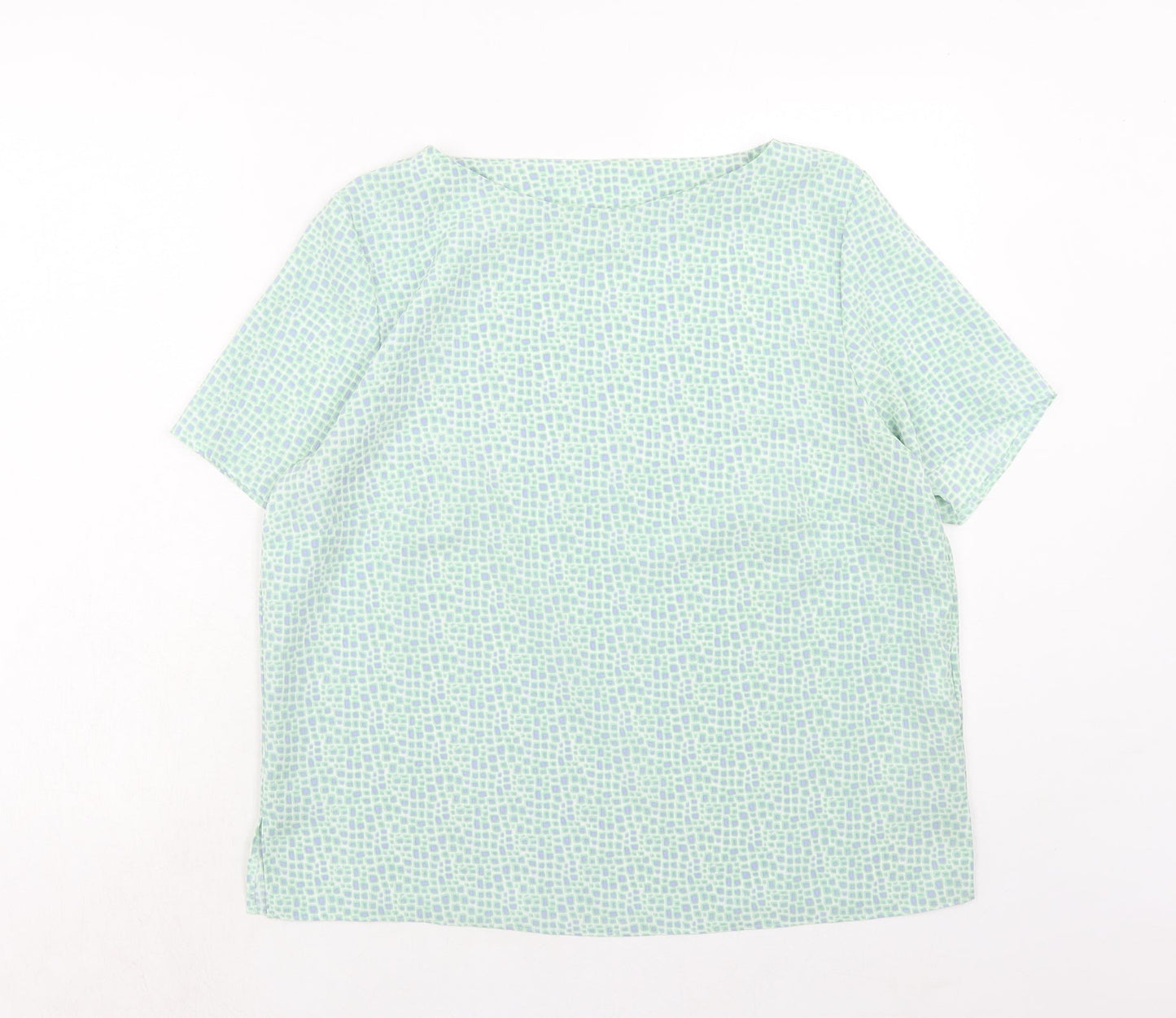 Slimma Womens Green Polka Dot Polyester Basic Blouse Size 14 Round Neck