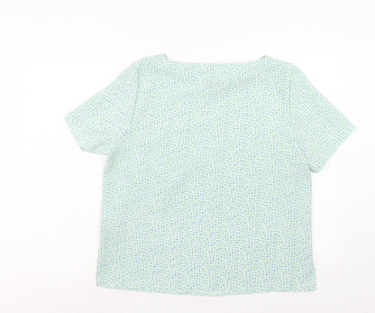 Slimma Womens Green Polka Dot Polyester Basic Blouse Size 14 Round Neck