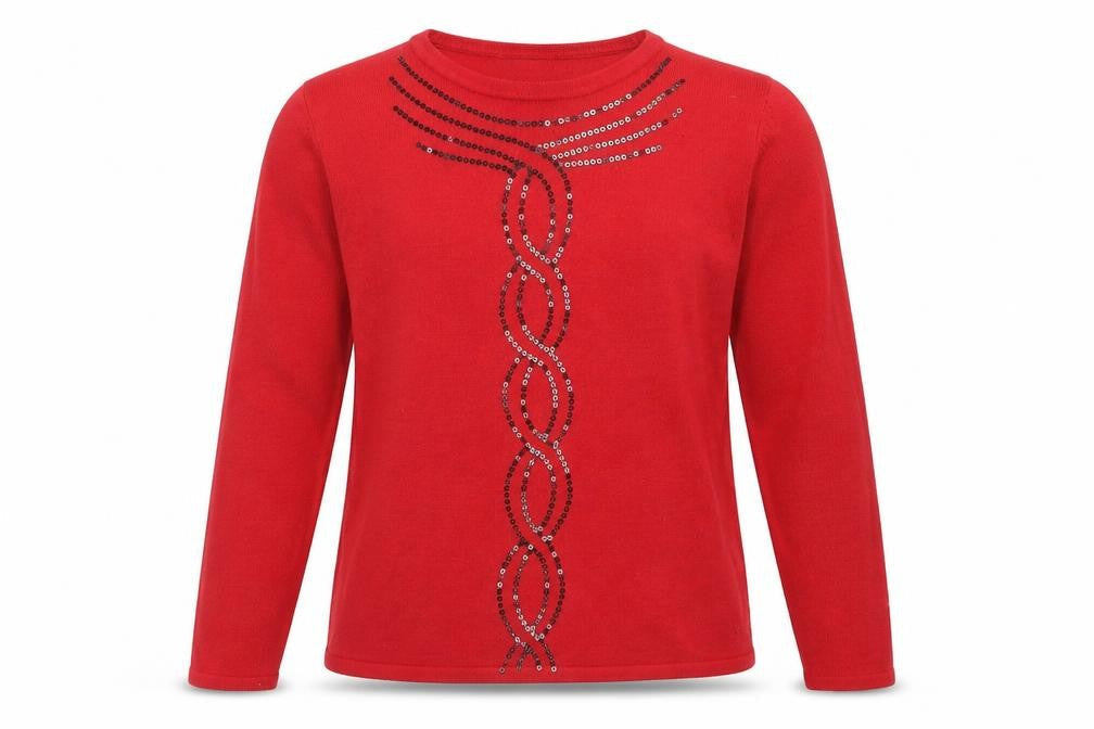 Bonmarché Womens Red Round Neck Acrylic Pullover Jumper Size S
