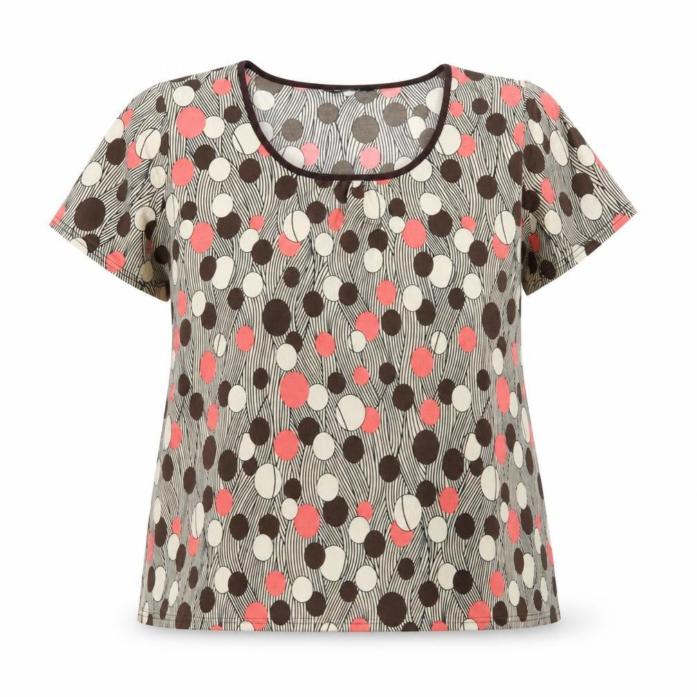 Bonmarché Womens Brown Geometric Polyester Basic Blouse Size XL Round Neck
