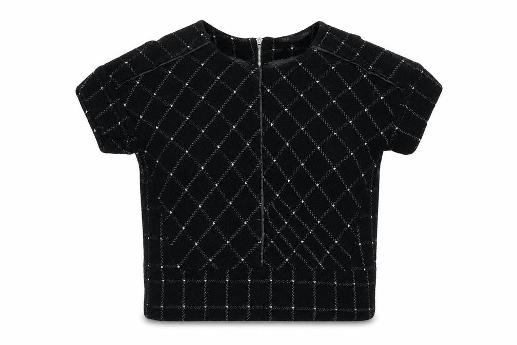 Sfera Womens Black Geometric Polyester Basic Blouse Size S Round Neck