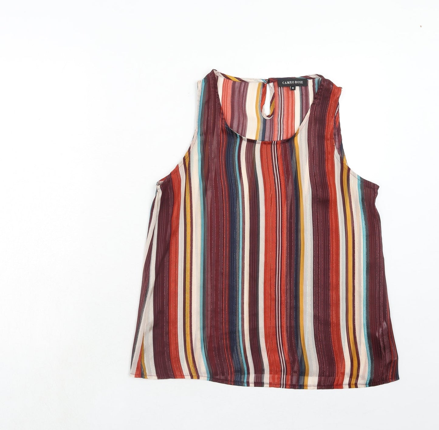New Look Womens Multicoloured Striped Polyester Basic Tank Size 10 Round Neck