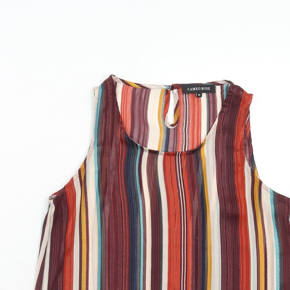 New Look Womens Multicoloured Striped Polyester Basic Tank Size 10 Round Neck