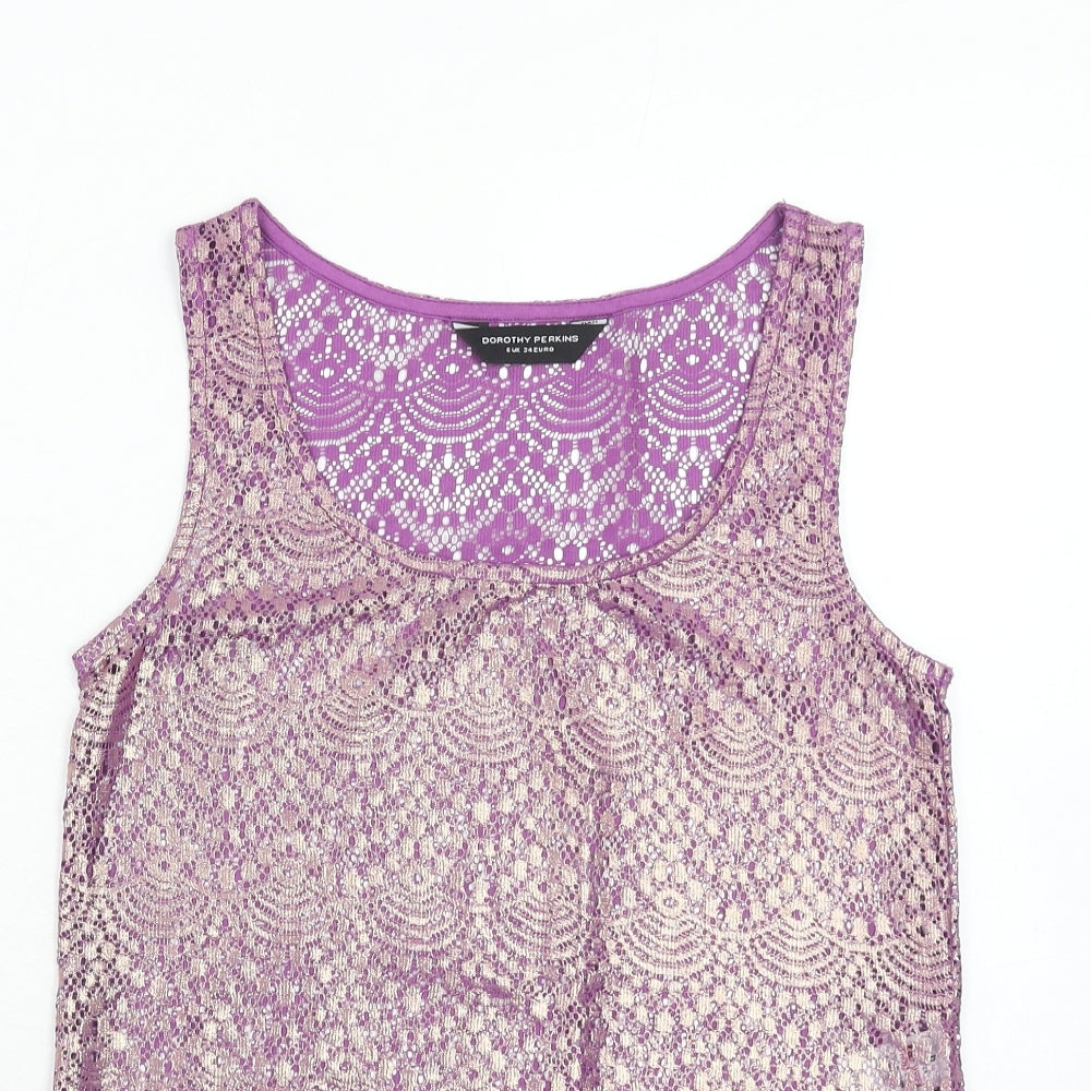 Dorothy Perkins Womens Purple Geometric Polyester Basic Tank Size 6 Round Neck