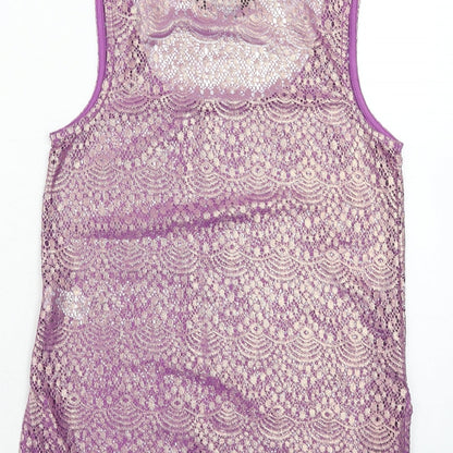 Dorothy Perkins Womens Purple Geometric Polyester Basic Tank Size 6 Round Neck