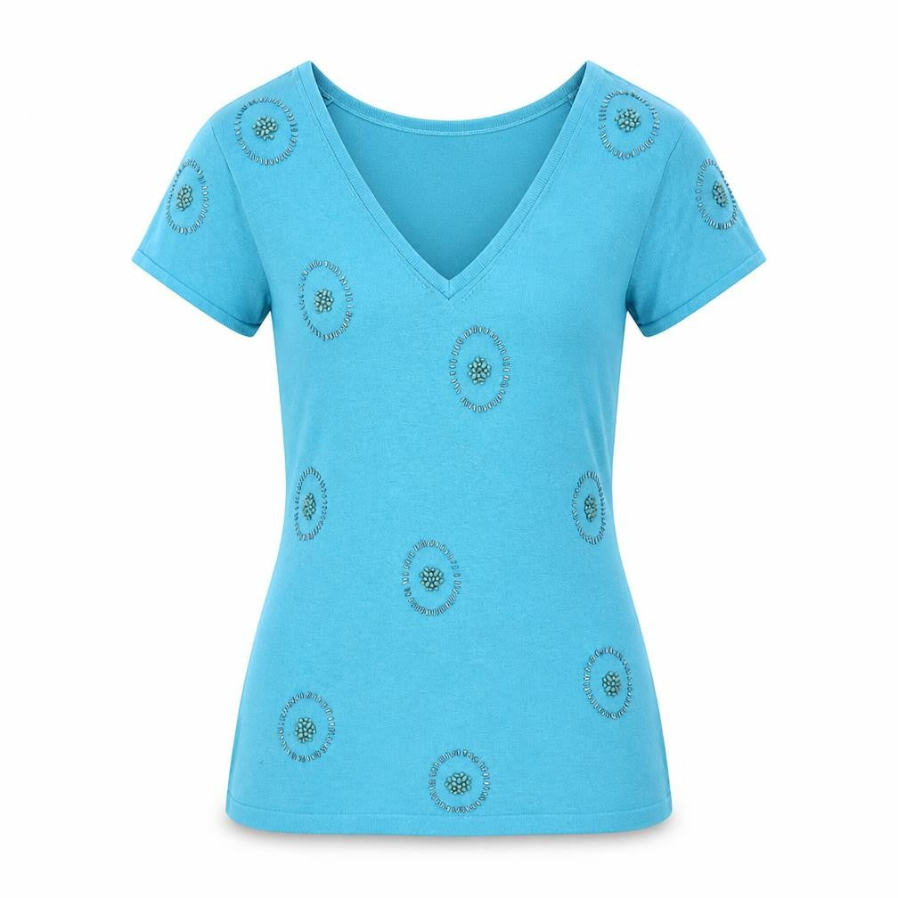Kaliko Womens Blue V-Neck Geometric Viscose Pullover Jumper Size 10