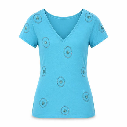 Kaliko Womens Blue V-Neck Geometric Viscose Pullover Jumper Size 10