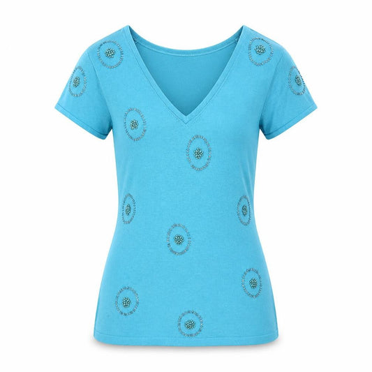 Kaliko Womens Blue V-Neck Geometric Viscose Pullover Jumper Size 10