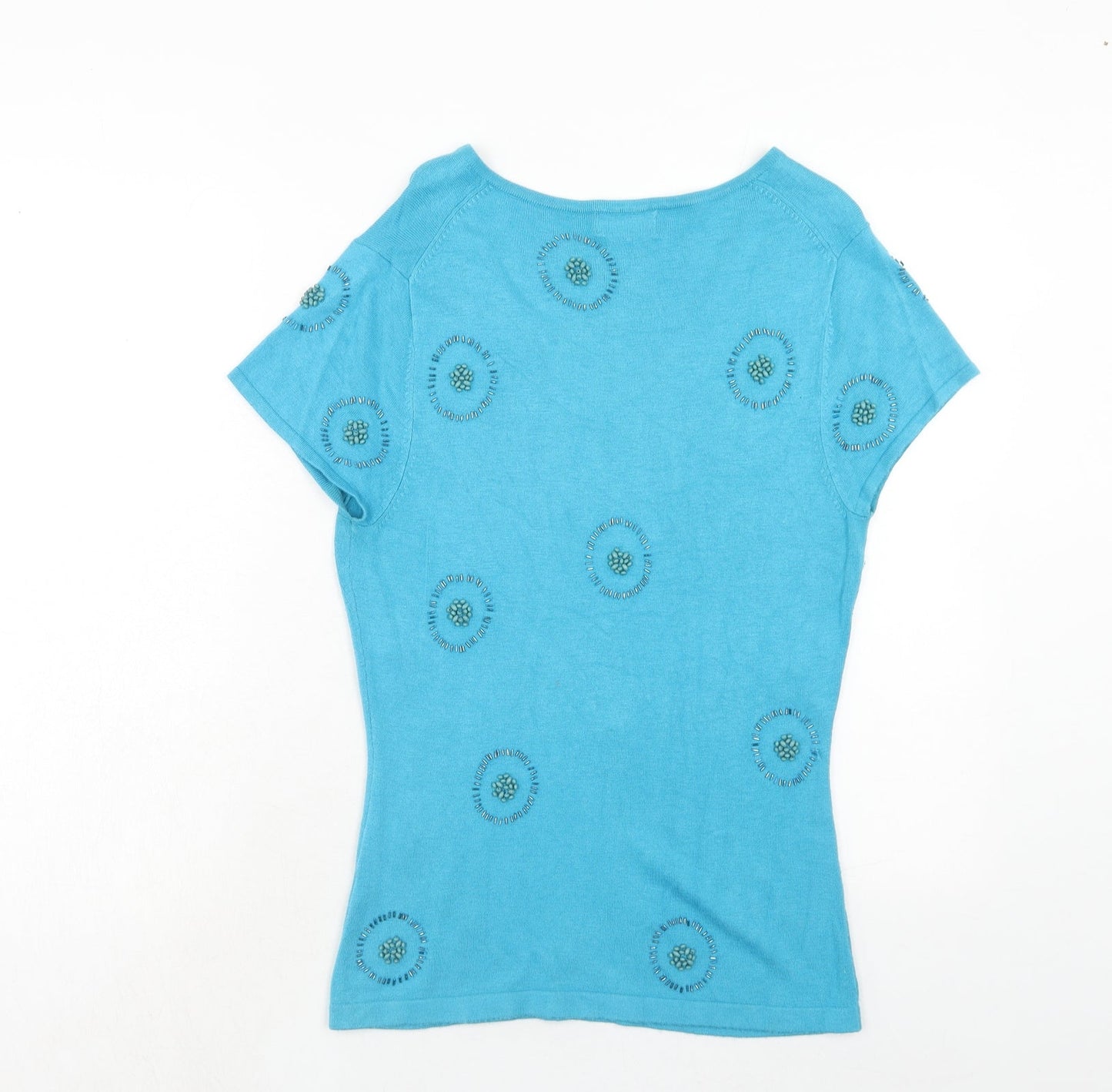 Kaliko Womens Blue V-Neck Geometric Viscose Pullover Jumper Size 10