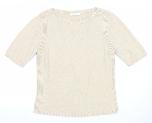 Marks and Spencer Womens Beige Boat Neck Viscose Pullover Jumper Size 12