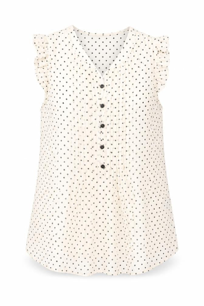 Roman Womens Beige Polka Dot Polyester Basic Button-Up Size 10 V-Neck
