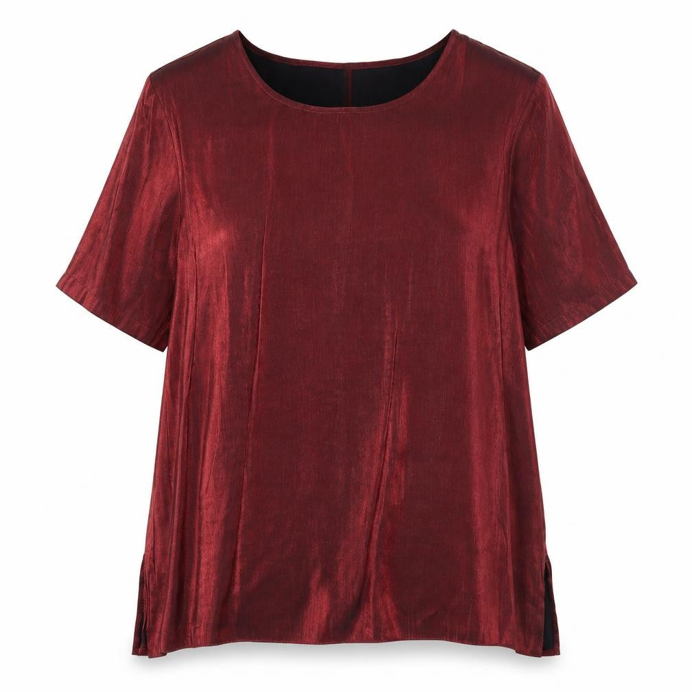 Bonmarché Womens Red Viscose Basic Blouse Size 14 Round Neck