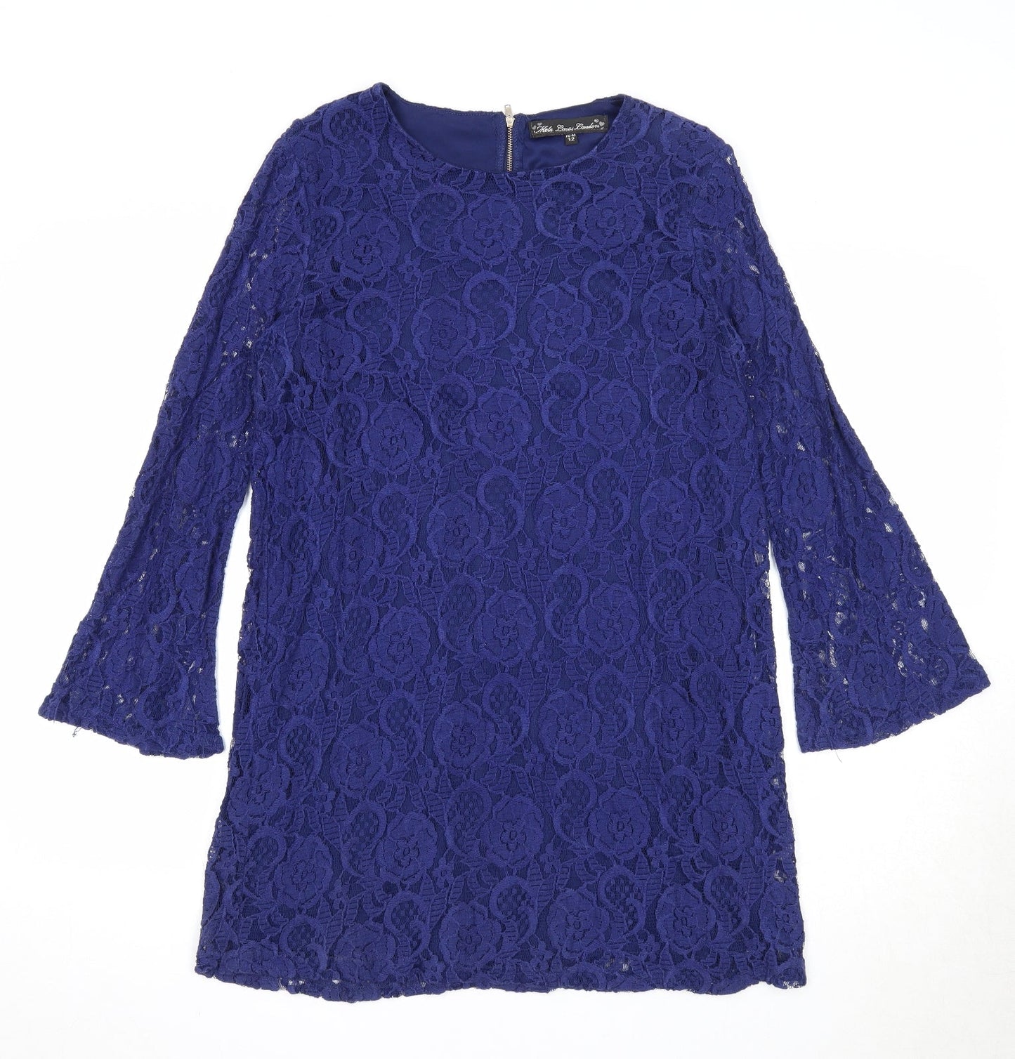 Mela Loves London Womens Blue Geometric Polyester A-Line Size 12 Round Neck Zip