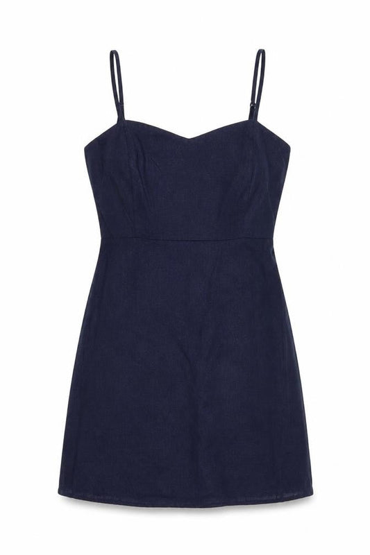 Forever 21 Womens Blue Linen Slip Dress Size L Sweetheart Zip