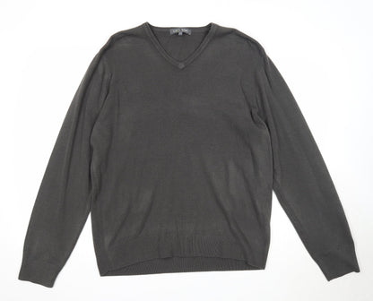 Marks & Spencer Mens Grey V-Neck Acrylic Pullover Jumper Size L Long Sleeve