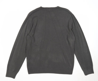 Marks & Spencer Mens Grey V-Neck Acrylic Pullover Jumper Size L Long Sleeve