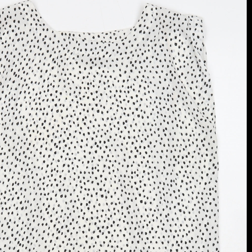 Glassons Womens White Polka Dot Polyester Basic Tank Size 14 Round Neck