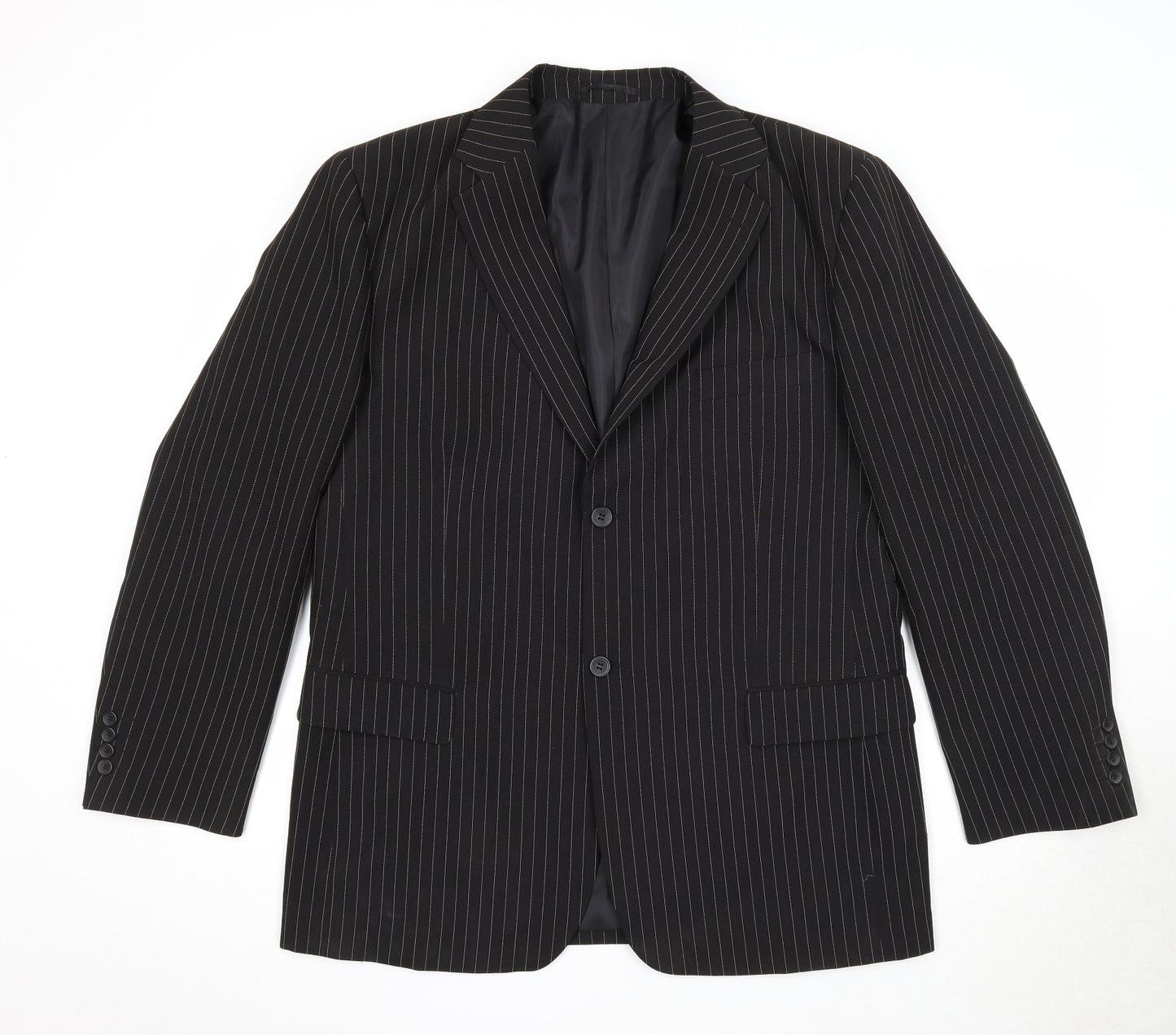 Lakeline Mens Black Striped Polyester Jacket Suit Jacket Size 44 Regular