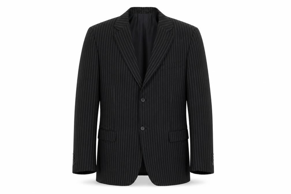 Lakeline Mens Black Striped Polyester Jacket Suit Jacket Size 44 Regular