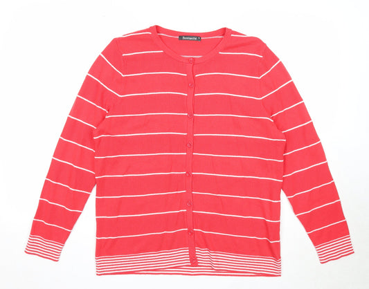 Bonmarché Womens Red Round Neck Striped Cotton Cardigan Jumper Size M