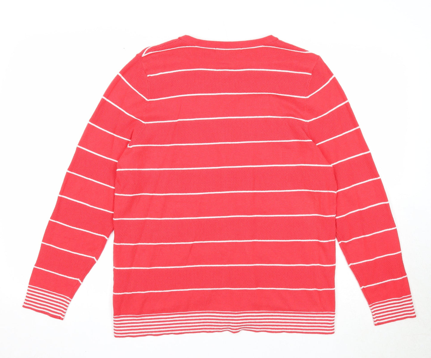 Bonmarché Womens Red Round Neck Striped Cotton Cardigan Jumper Size M