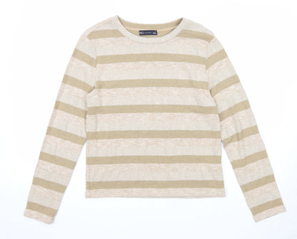 Marks & Spencer Womens Beige Boat Neck Striped Polyester Pullover Jumper Size 12