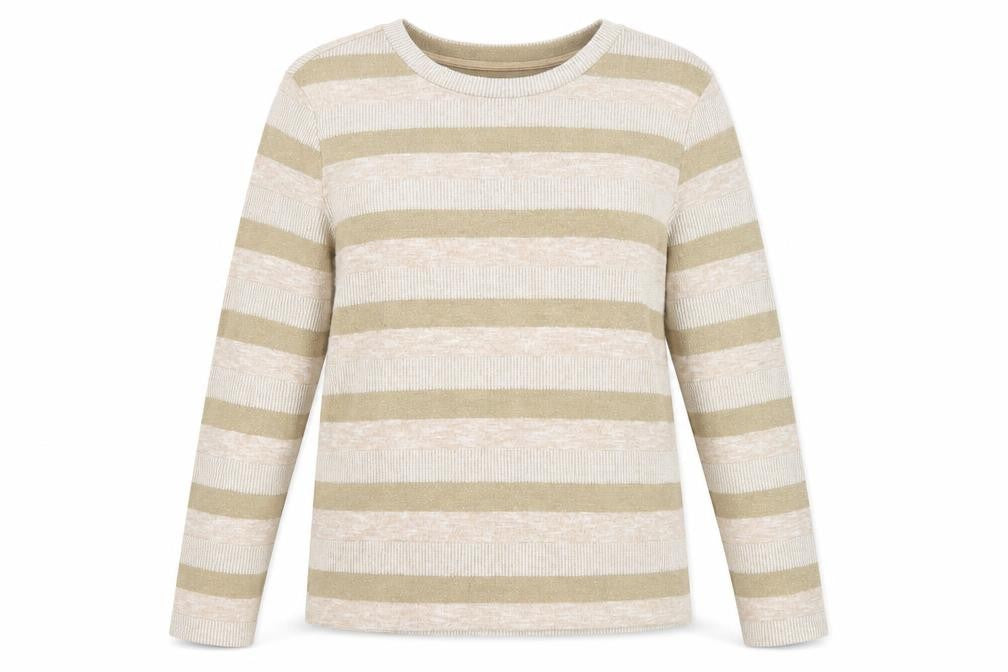 Marks & Spencer Womens Beige Boat Neck Striped Polyester Pullover Jumper Size 12