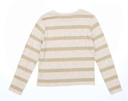 Marks & Spencer Womens Beige Boat Neck Striped Polyester Pullover Jumper Size 12