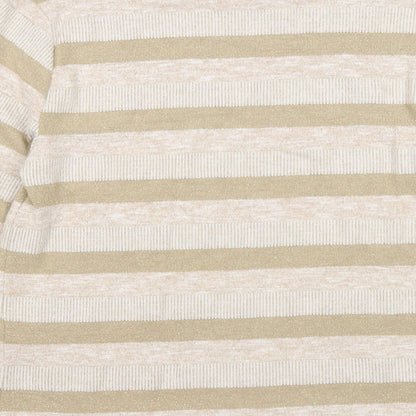 Marks & Spencer Womens Beige Boat Neck Striped Polyester Pullover Jumper Size 12