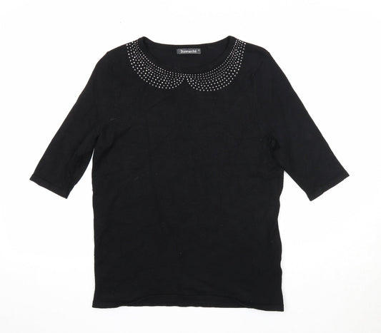 Bonmarché Womens Black Boat Neck Viscose Pullover Jumper Size S - Embellished Neckline