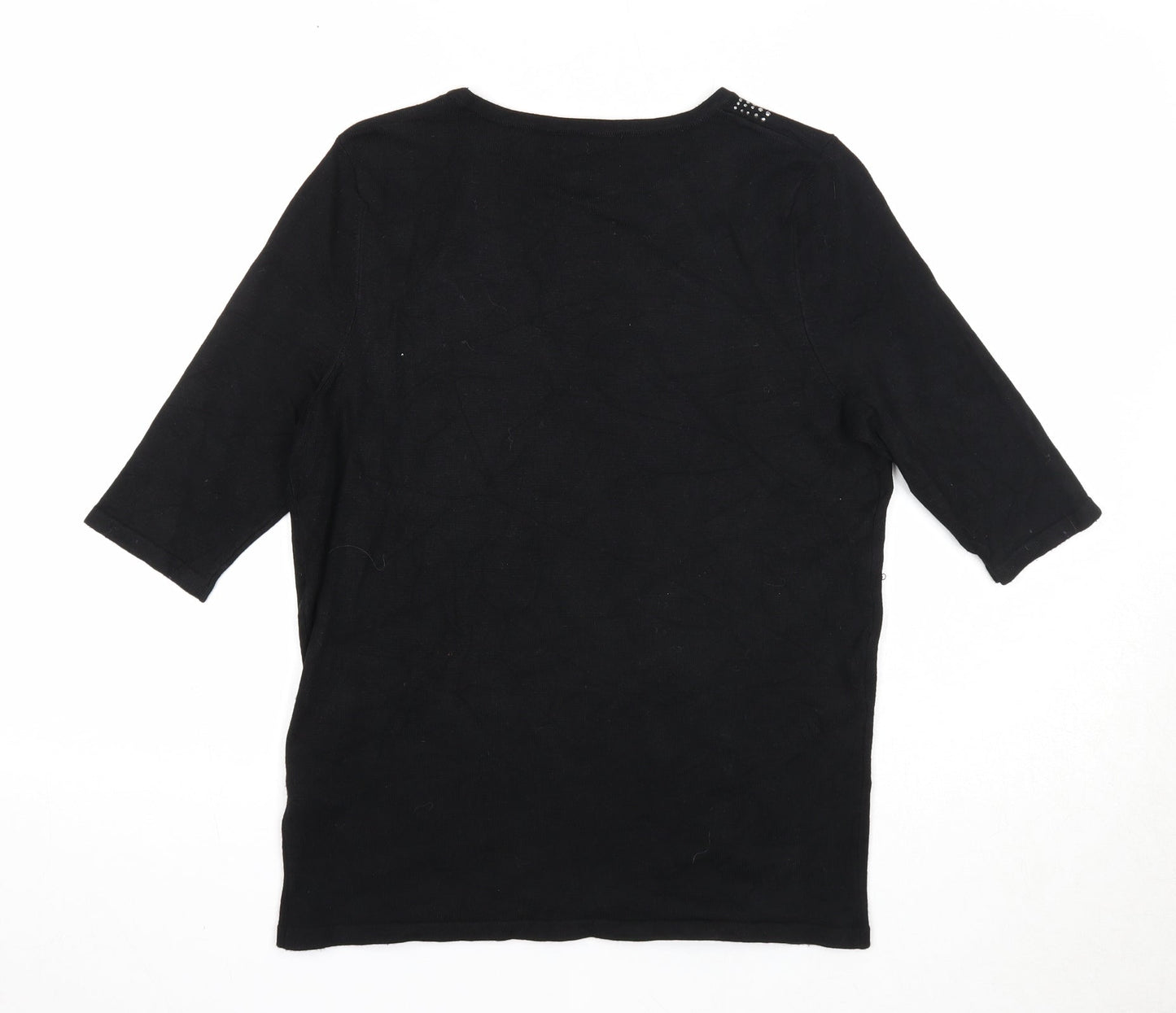 Bonmarché Womens Black Boat Neck Viscose Pullover Jumper Size S - Embellished Neckline