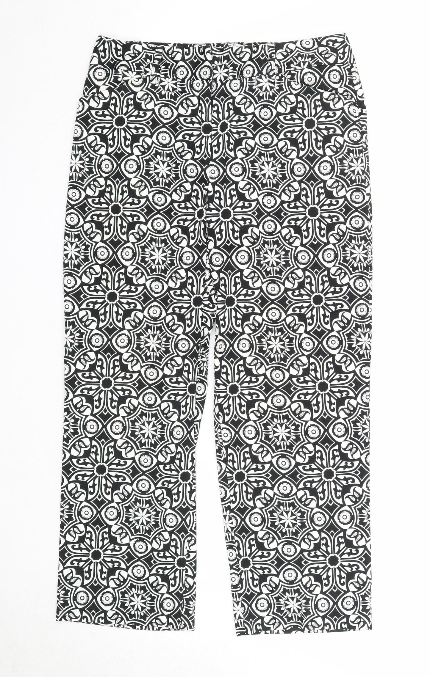 Talbots Womens Black Geometric Cotton Trousers Size 4 Regular Zip