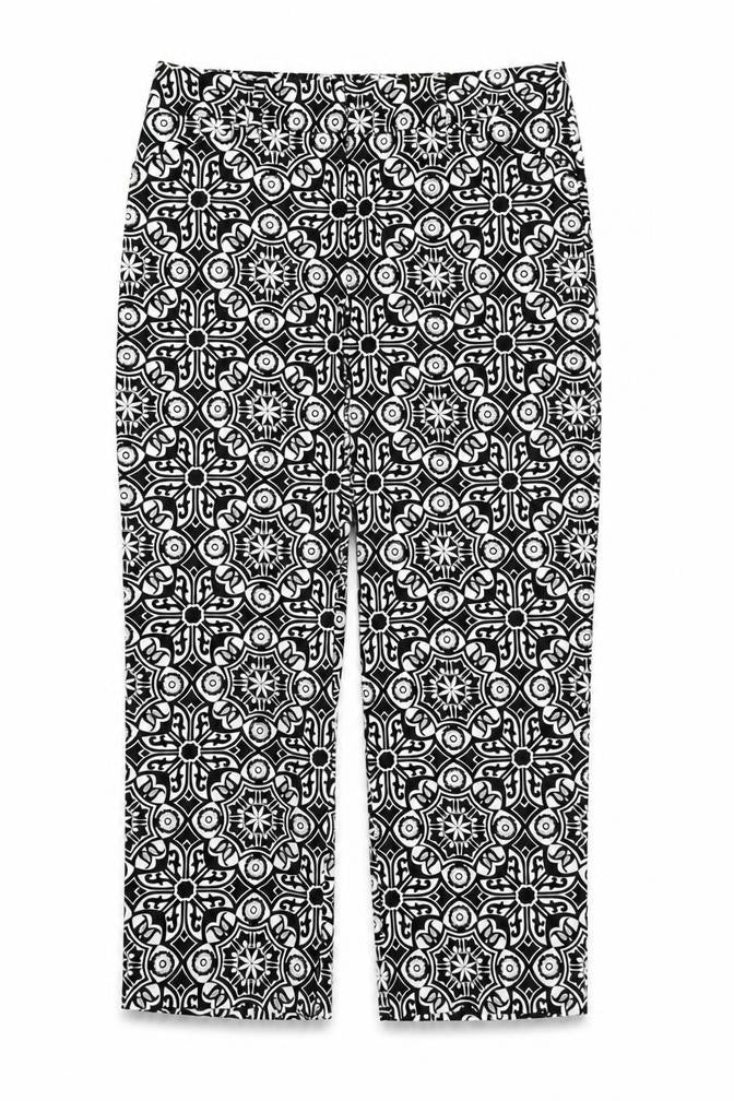Talbots Womens Black Geometric Cotton Trousers Size 4 Regular Zip