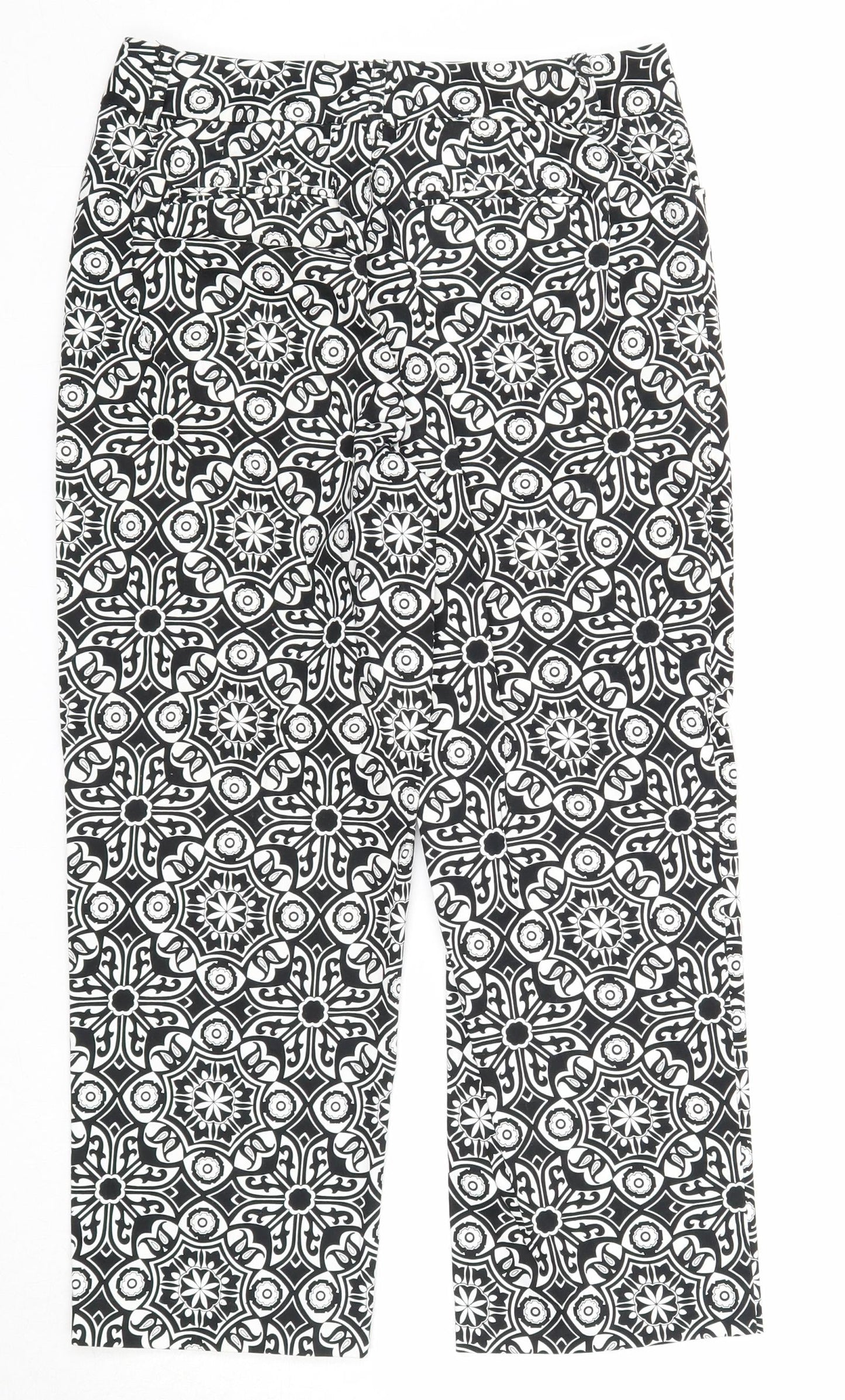 Talbots Womens Black Geometric Cotton Trousers Size 4 Regular Zip