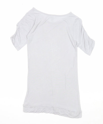 M&Co Girls Grey Viscose Basic Blouse Size 7-8 Years Round Neck Pullover - Butterfly Print