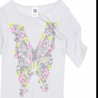 M&Co Girls Grey Viscose Basic Blouse Size 7-8 Years Round Neck Pullover - Butterfly Print