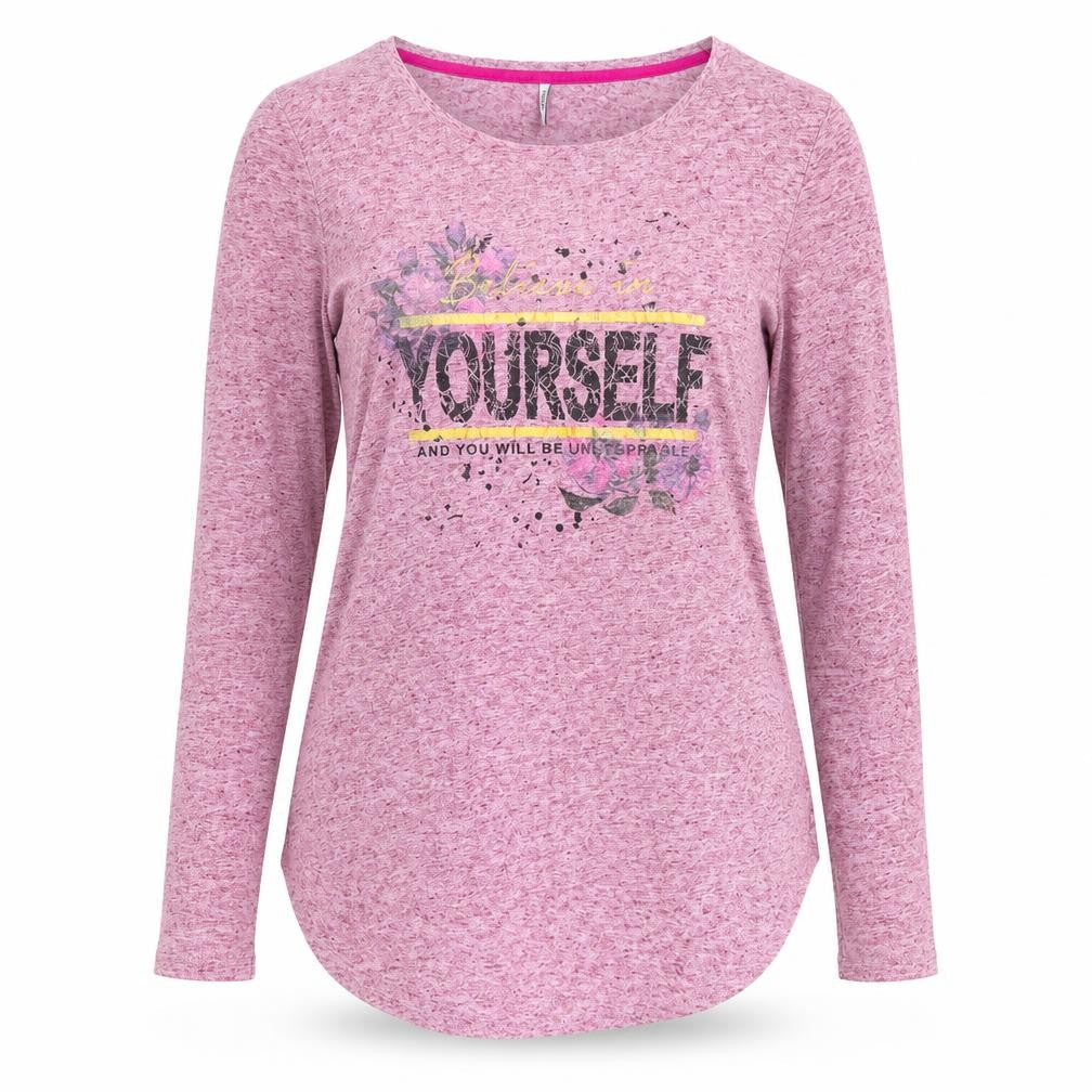 Only Womens Pink Geometric Polyester Basic T-Shirt Size S Round Neck - Believe in Yourself and you will be Unstopable