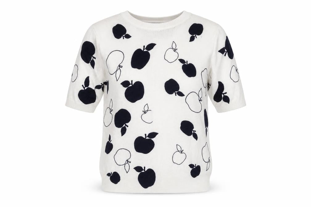 Marks & Spencer Womens White Round Neck Geometric Viscose Pullover Jumper Size 8 - Apple Print
