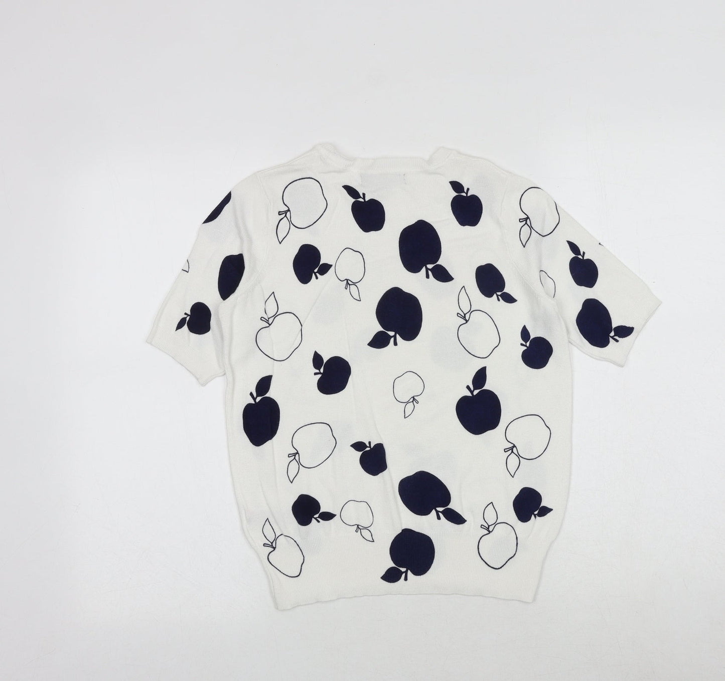 Marks and Spencer Womens White Round Neck Geometric Viscose Pullover Jumper Size 8 - Apple Print