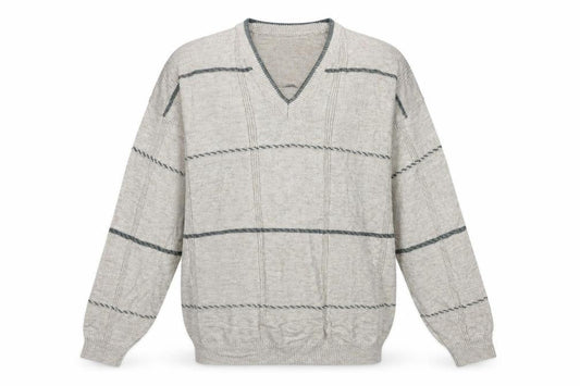 BHS Mens Brown V-Neck Striped Acrylic Pullover Jumper Size M Long Sleeve