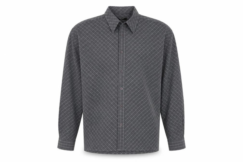 St Bernard Mens Grey Argyle/Diamond Polyester Button-Up Size S Collared Button