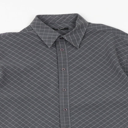 St Bernard Mens Grey Argyle/Diamond Polyester Button-Up Size S Collared Button