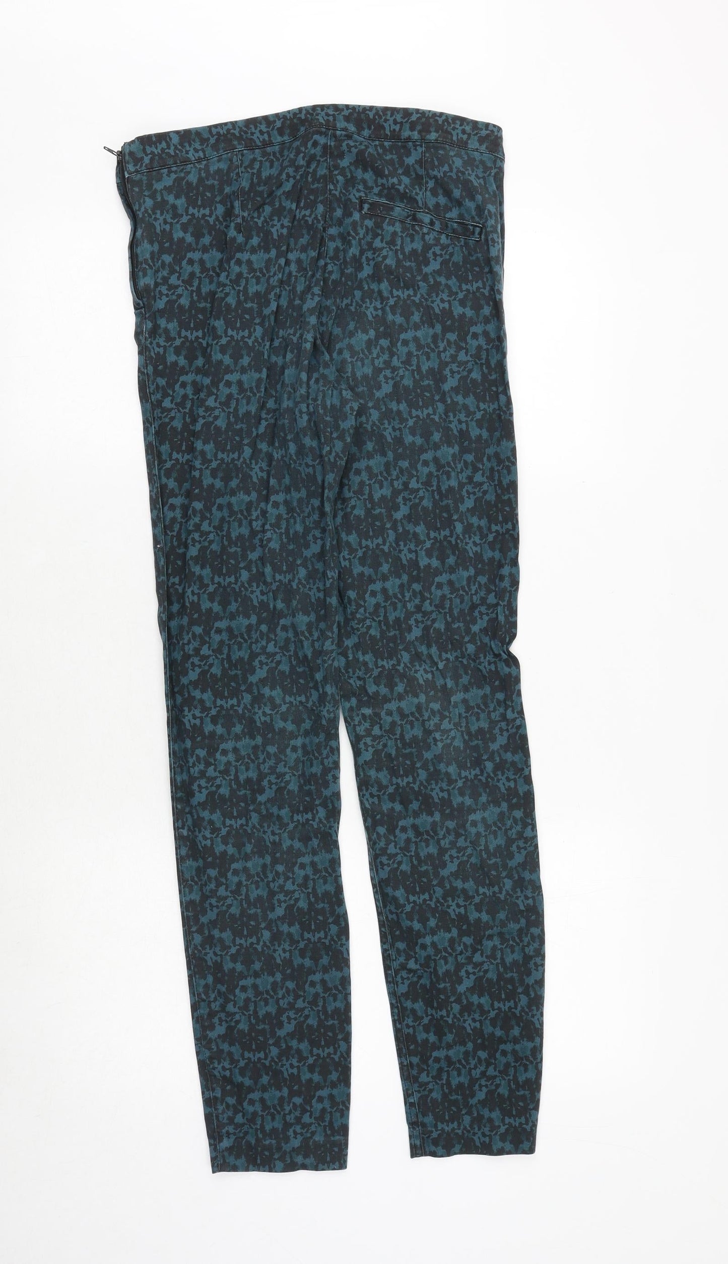 H&M Womens Green Geometric Cotton Skinny Jeans Size 10 Regular Zip