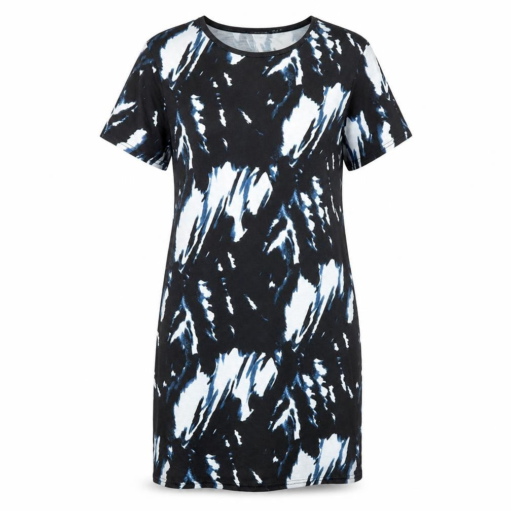 PRETTYLITTLETHING Womens Black Geometric Polyester T-Shirt Dress Size 4 Round Neck Pullover